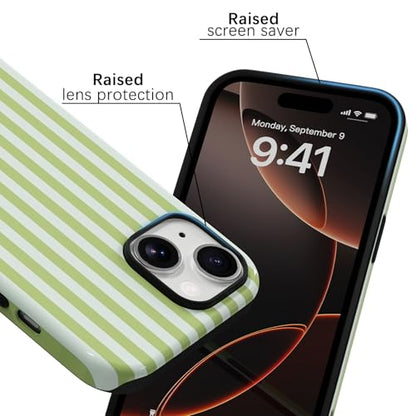 Skyseaco Compatible with iPhone 15 Case with MagSafe, Cute Striped Phone Case for Women Girls, Soft TPU + Hard PC Dual Layer Shockproof Glossy Protective Cover, Sage Green - color: Sage Green, size: iPhone 15