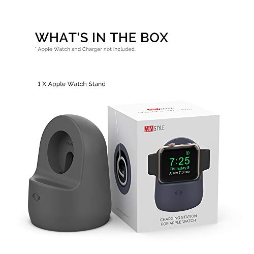 AhaStyle iWatch Stand Silicone Charging Dock Holder Accessories for Apple Watch Series 8/Ultra/SE2/7/6/SE/5/4/3/2/1(49/45/44/42/41/40/38mm), Supports Nightstand Mode【Adapters NOT Included】(Dark Gray) - color: Dark Gray