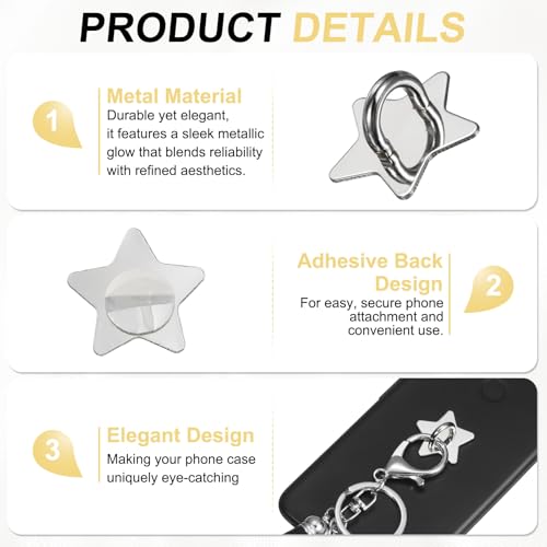 PATIKIL Metal Phone Charm Hook 1", 12Pcs Adhesive Star Shaped Phone Finger Grip Hook Smartphones Keychain Ring Charm Loop for DIY Tablet Case Accessories, Silver - color: Silver