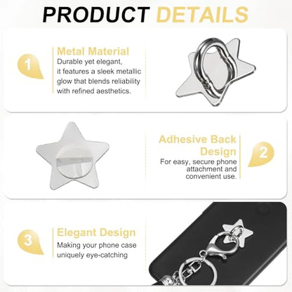 PATIKIL Metal Phone Charm Hook 1", 12Pcs Adhesive Star Shaped Phone Finger Grip Hook Smartphones Keychain Ring Charm Loop for DIY Tablet Case Accessories, Silver - color: Silver