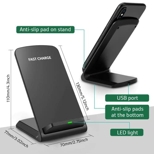 15W Fast Wireless Charging Stand | Qi Certified Charger Dock Station | Compatible with iPhone 14/13/12, 11/11 Pro Max/X/8, Samsung Galaxy S22 S21/S20/S10 Note 20/10 Qi-Enabled Phone
