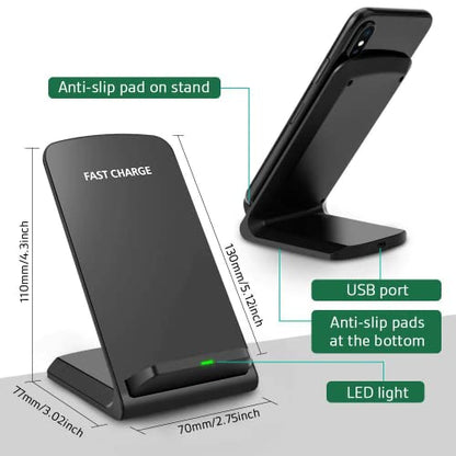 15W Fast Wireless Charging Stand | Qi Certified Charger Dock Station | Compatible with iPhone 14/13/12, 11/11 Pro Max/X/8, Samsung Galaxy S22 S21/S20/S10 Note 20/10 Qi-Enabled Phone