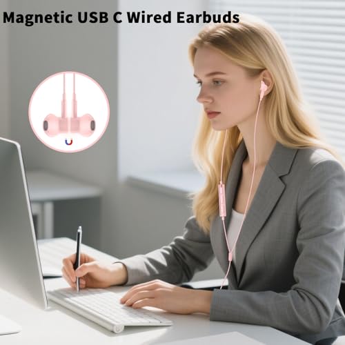 USB C Earbuds Wired Headphones for iPhone 18 Pro Max 17 16 17e,Pink - color: Pink