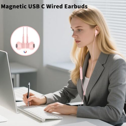 USB C Earbuds Wired Headphones for iPhone 18 Pro Max 17 16 17e,Pink - color: Pink
