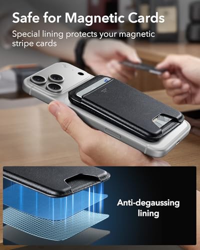 ESR for MagSafe Wallet with Adjustable Stand, 5 Card Holder | RFID Blocking, MagSafe Ring Included, Strong Magnetic Wallet for iPhone 17 Pro Max 17e 16 15 14 13 12, Selected Samsung,Black - color: Black