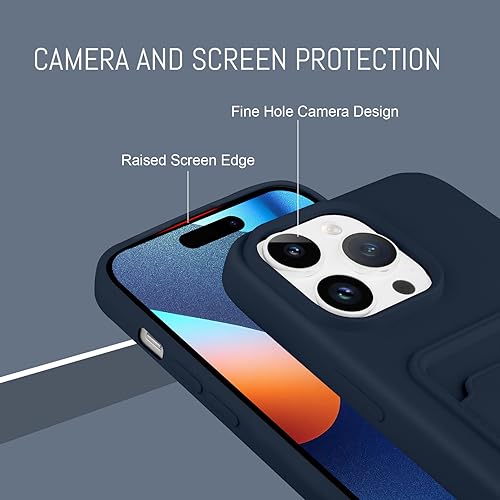 MZELQ Compatible with iPhone 15 Pro Case Card Holder -Blue | Wallet Cover,Camera Protection + Screen Protector Soft Card Slot Phone Case - color: Blue, size: iPhone 15 Pro