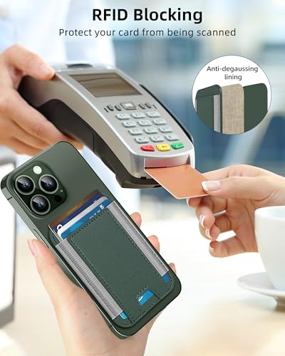 HiWe for MagSafe Wallet, 7 Cards Holder for Phone Case, RFID Blocking - color: Green Wallet - Grey Band