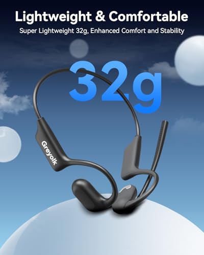 Open Ear Headphones with Mic, Bluetooth Headset with AI Noise Cancellation Microphone Air Conduction Headphones Bluetooth 5.4 Wireless Headset with Mic for Work Call Meeting Driving Sports（Black）