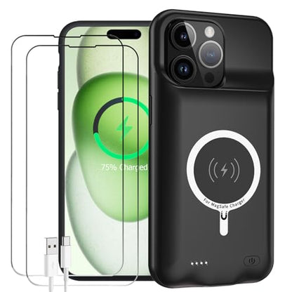 Battery Case for iPhone 15 Pro, Full Encircle 10000mAh High Capacity Rechargeable Portable Charger Case Extended Battery Pack for iPhone 15 Pro(6.1 inch) Wireless Charging Case with Carplay-Black - size: iPhone 15 Pro