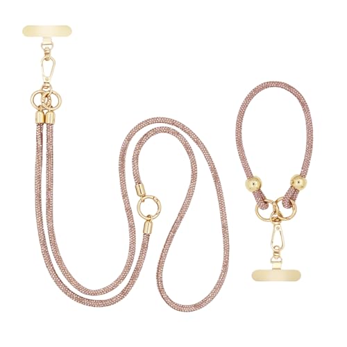 Crystal Phone Lanyard Crossbody and Wrist Strap Lanyard Rhinestone Anti-Theft Phone Strap Phone Neck Strap for Women - color: Champagne Rhinestone
