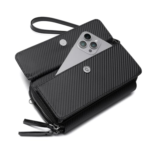 RFID Crossbody Wallet Wristlet Purse with Phone Pocket For Women Vegan Leather - color: Zc-carbon Black