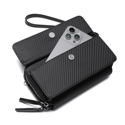 RFID Crossbody Wallet Wristlet Purse with Phone Pocket For Women Vegan Leather - color: Zc-carbon Black