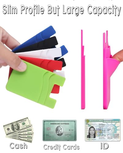5Pc Silicone Card Holder for Phone Case, Stick On Wallet for iPhone - color: 5PC- Blue Color Scheme