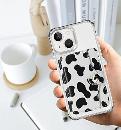 Phone Card Holder, Phone Wallet Stick on with Snap Closure Adhesive - color: Cow Print