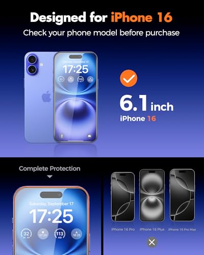 UNBREAKcable 4PCS Screen Protector for iPhone 16-2 Privacy Tempered Glass+2 Clear Glass Double Shatterproof [Easy Installation Frame] [9H Hardness] [Case Friendly] Anti-Scratch for iPhone 6.1 inch - size: iPhone 16