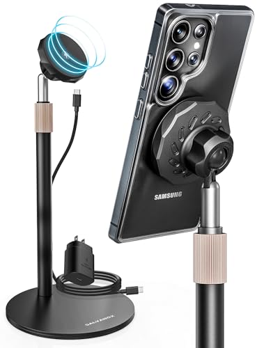 Galvanox Magnetic Wireless Charging Stand for Samsung Phones - Fully Adjustable Height and Angle Desktop Charger with Super-Fast 25W Wall Adapter and USB-C Cable (Black)