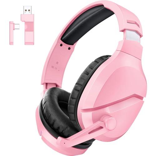 WolfLawS Wireless Gaming Headset with Mic for PS5 PC PS4, Pink - color: Pink
