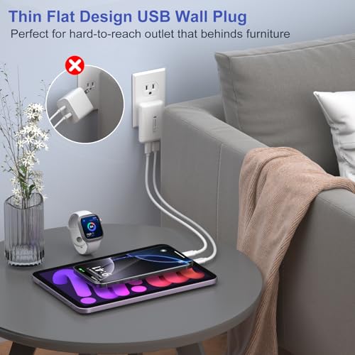 Slim Flat USB C Wall Plug, OKRAY 50W Ultra-Thin&Foldable Dual USB Charger - color: White - 1Pack