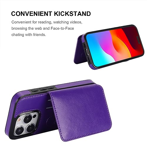 KIHUWEY Compatible with iPhone 15 Pro Wallet Case Credit Card Holder, Premium Leather Kickstand Flip Hidden Magnetic Clasp Durable Shockproof Protective Cover for iPhone 15 Pro 6.1 inch (Dark Purple) - color: Dark Purple
