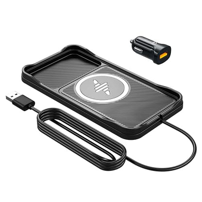 Wireless Car Charger Pad for iPhone 17/16/15/14/13/12 Pro & Samsung, Non Slip Wireless Charging Pad for Car Dashboard Console, USB A Phone Charger for Vehicle Commute Travel, Fits Small Phones