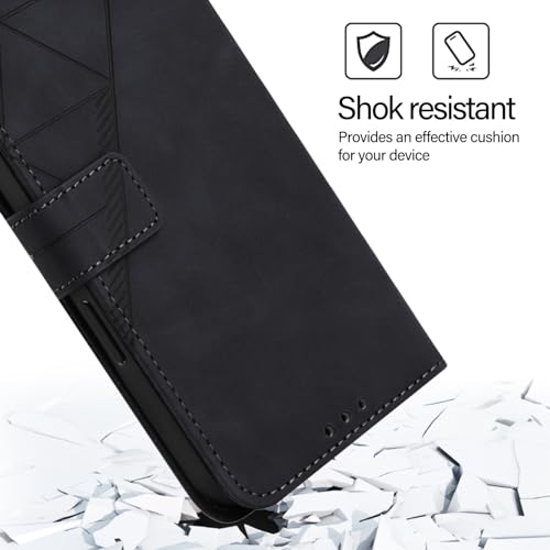 Faux Leather Flip Wallet Case for Motorola Moto G75, YBS Black | Card Slots Storage, Magnetic Closure, Hands-Free Kickstand, RFID Blocking, Precise Cutouts - color: Black