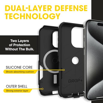 OtterBox iPhone 15 Pro - Commuter MagSafe Case - Slim & Tough - Pocket-Friendly - Dual Layer Drop Protection - Port Covers – Non-Retail Packaging - Black | 3X MIL Drop Protection - Dual-Layer Shockproof Design - Pocket-Friendly - Raised Edges - Port Cover
