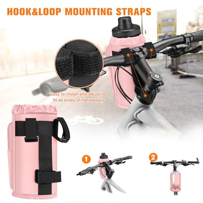 FINPAC Cup Holder for Bike, Universal Water Bottle Holder w/Phone Pockets - color: Pink