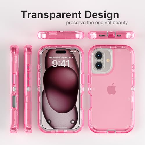 Follaroma for iPhone 16 Plus Case, Shockproof, Crystal Pink | Heavy Duty Shockproof Protection Phone Cases, Anti-Drop, Dual Layer Transparent Rugged Protective Cover, 6.7 inch - color: Pink, size: iPhone 16 Plus 6.7‘’