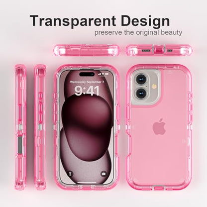 Follaroma for iPhone 16 Plus Case, Shockproof, Crystal Pink | Heavy Duty Shockproof Protection Phone Cases, Anti-Drop, Dual Layer Transparent Rugged Protective Cover, 6.7 inch - color: Pink, size: iPhone 16 Plus 6.7‘’