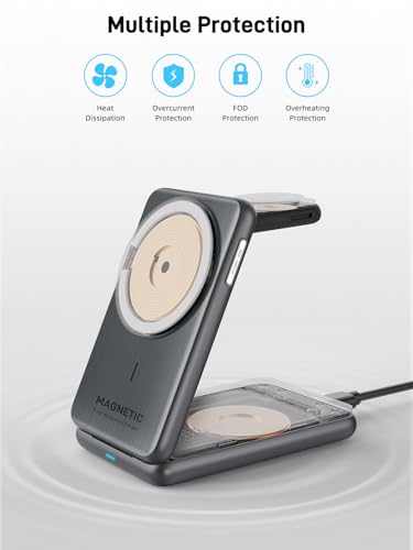 Wireless Charger for Apple, 3 in 1 MagSafe Charger Foldable Magnetic Charger for iPhone 17/16/15/14 Series, Airpods Pro 2, iWatch Series 10/9/8/7, Travel Charging Station for Apple Multiple Devices