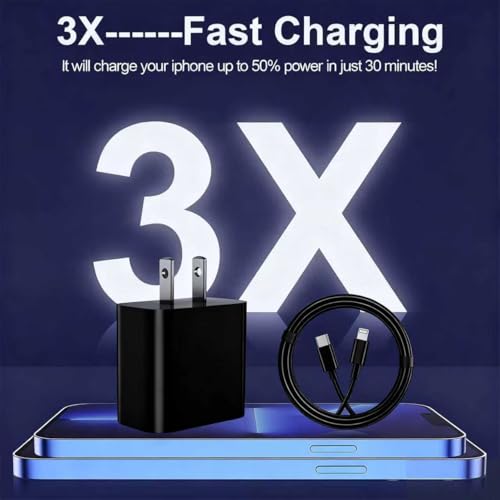iPhone Charger Fast Charging, USB C Charger Block, 6FT/10FT Lightning Cable - color: black