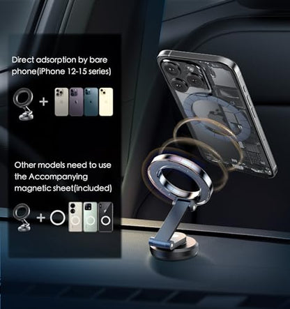 JUHOO Phone Holder for Car Magnetic Rotatable and Retractable, Fits iPhone 15, 14, 13, 12, Pro, Mini, MagSafe Case - color: Dark