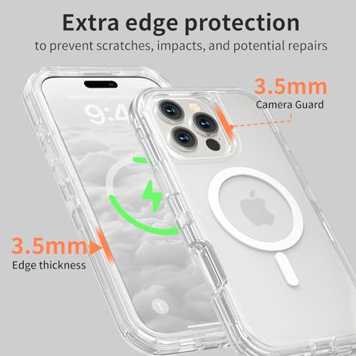 Follaroma Magnetic for iPhone 16 Pro Case,Heavy Duty Phone Cases,Clear,6.3" | Compatible with MagSafe, Heavy Duty Shock proof Protection, Military-Grade Anti-Drop, Dual Layer Transparent Protective Cover - color: Clear, size: iPhone 16 Pro 6.3''