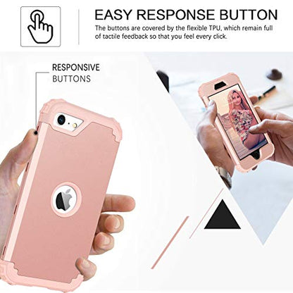 BENTOBEN for iPhone SE 2022 Case and Phone Case iPhone SE 2020, Heavy Duty 3 in 1 Full Body Rugged Shockproof Hybrid Hard PC Soft Rubber Bumper Drop Protective Girl Women Boy Men SE Cover, Rose Gold - color: Rose Gold
