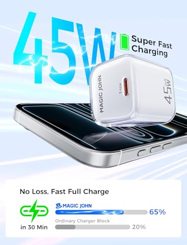 MAGIC JOHN 45W PD USB C Charger, Fast Charging Wall Power Adapte, White - color: White