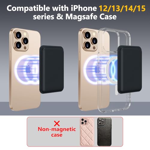 Upgraded MagSafe Wallet, Magnetic Phone Wallet 3 Cards Holder, 23 Magnets, Credit Card RFID Blocking, Slim Leather, Magnetic Wallets for iPhone 17/16/15/14/13/12 Series-Black - color: Black