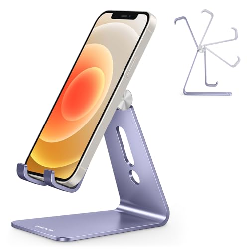 OMOTON Adjustable Cell Phone Stand, C2 Aluminum Desktop Cellphone Stand with Anti-Slip Base and Convenient Charging Port, Fits All Smart Phones, Haze Purple - color: Haze Purple