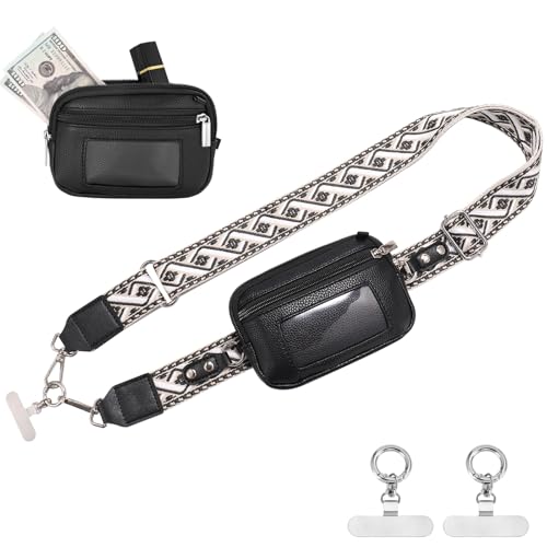 Clip and Go strap for phone with Leather Wallet crossbody phone - color: Black Pattern