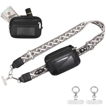 Clip and Go strap for phone with Leather Wallet crossbody phone - color: Black Pattern