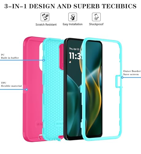 Qinmay Phone Case for Motorola Moto G 2026/Moto G Play 5G 2026 Case with HD Screen Protector, Heavy Duty Shockproof & Dropproof 3-Layer Cover Phone Case,PinkSkyBlue - color: PinkSkyBlue
