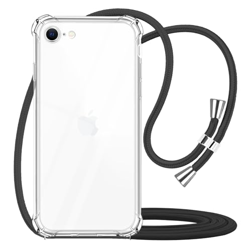 for iPhone 7/8/SE Clear Case Adjustable Shoulder Neck Lanyard Crossbody Strap Phone Cover Women Girls Soft Slim Shockproof Protective Mobile Case for iPhone SE 2020/ iPhone SE 2022 - Black - size: for iPhone 7/8/SE 2020/SE 2022