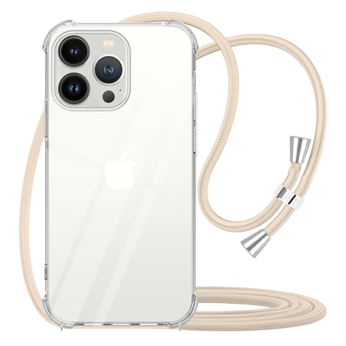 for iPhone 13 Pro Max Crossbody Case Adjustable Shoulder Neck Lanyard Strap Cover Women Girls Clear Soft Slim Protective Hanging Phone Mobile Case for iPhone 13 Pro Max - Beige - size: for iPhone 13 Pro Max