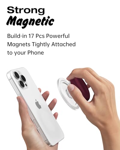 Svanove Silicone Magnetic Phone Grip Compatible with Magsafe Phone Grip Holder, Cute Cell Phones Grips Stand Collapsible Kickstand for iPhone Samsung, Slim Thin Matte Soft Rubber TPU, Burgundy Maroon - color: Burgundy, style: Magnetic