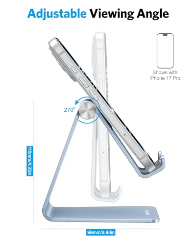 OMOTON Adjustable Cell Phone Stand, Aluminum Desktop Cellphone Stand with Anti-Slip Base and Convenient Charging Port, Fits All Smart Phones, Light Blue - color: Light Blue