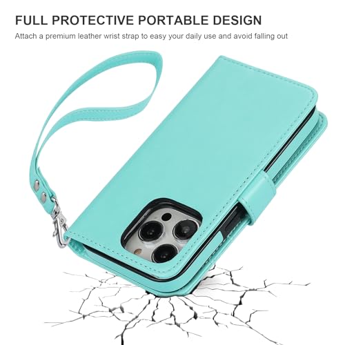 Bocasal Detachable Wallet Case Card Holder for iPhone 14 Pro, Light Blue | RFID Blocking Kickstand Card Slots Holder PU Leather Magnetic Shockproof Wrist Strap Removable Flip Protective Cover 6.1 inch - color: Light Blue