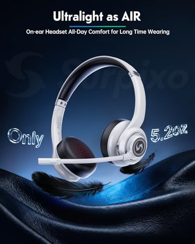 Wireless Headset for Work, HD Sound Bluetooth Headphones with Mic - color: White