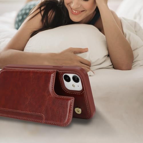 iCoverCase Compatible with iPhone 11 Case with Card Holder, Wallet Phone Case for Women Men RFID Blocking PU Leather Protective Case 6.1 Inch (Dark Brown) - color: Dark Brown