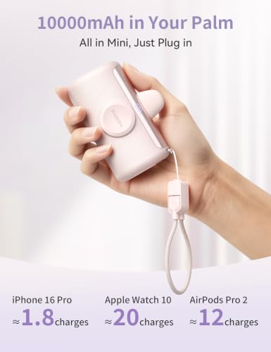 RORRY PalmGo Portable Charger Power Bank 10000mAh 3-in-1 Mini Battery Pack - color: Pink