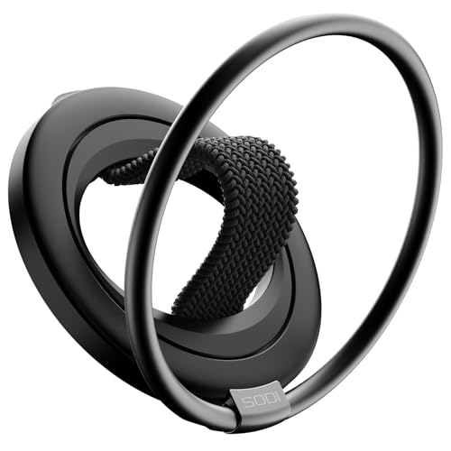 SODI Magnetic Phone Ring Holder Grip with 3 Detachable Finger Straps, N52 Strong Magnet Phone Holder for Hand, Cell Phone Grips for Back of Phone & Kickstand Compatible with iPhone 17 16 15 14 13 12 - color: Midnight Black