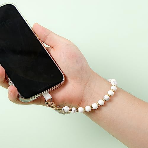 Phone Charm with Beaded Marble, Cell Phone Lanyard with Tether Tab, Phone Chain Strap, Hands-Free Wrist Strap, Phone Strap for Women Compatible with iPhone 14 Pro Max/ 13 Pro Max/ 12 Pro Max(White) - color: White Marble